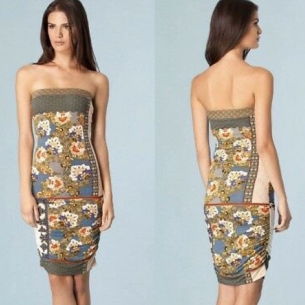 Halebob ruched floral mixed print dress